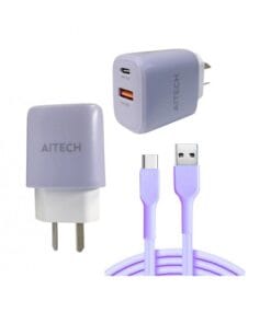 #1554 Cargador De Pared Aitech 2 Usb Qc3.0 Tipo C Purpura