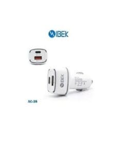 #1631 Cargador 12V Auto IBEK PD38W Usb-C + Usb (AC-38)