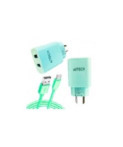 #1583 Cargador De Pared Aitech Fast Charging 5.8a 2 Usb Micro Violeta